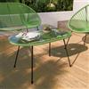 DEGHI Tavolino da giardino 90x50 cm in metallo nero e corda verde con top in vetro - Kalimba