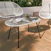 DEGHI Tavolino da giardino 90x50 cm in metallo nero e corda bianca con top in vetro - Kalimba