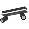 Eglo Lampada da soffitto a LED Rimbocchi 1, rettangolare, con 2 faretti, trave orientabile, in metallo nero e plastica bianca, colore luce: bianco caldo, lunghezza 34 cm