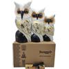 SusggO - Set di 3 gufi in legno portafortuna, decorazione, intagliati a mano, artigianato per ornamento mobili, gatto portafortuna. (3 gufi ali bianche con stella DR).