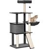 PawHut Albero Tiragraffi per Gatti Adulti e Gattini da 146cm, Pali in Sisal, Piattaforme, Casetta, Lettino e Cuscini Lavabili, Grigio scuro
