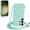 FMPCUON FNPCUON Cover Magnetica Silicone per Samsung Galaxy S23 Ultra con Cordino,Compatibile con MagSafe,Custodia con Laccio Collana Tracolla Collo Sottile TPU Antiurto Protettiva Case con Corda.Menta verde