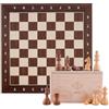 Engelhart - 170494 - Set scacchi di lusso marrone da 40 cm con coordinate - Scacchiera intarsiata in acero e cassia - Pezzi scolpiti e zavorrati - Dai 6 anni