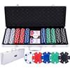 Engelhart - 320915 - Set da Poker - Valigetta in Metallo Argentato con 500 Gettoni (11,5 g), 2 Set di Carte, 1 Bottone da Croupier, 5 Dadi