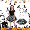 ACWOO Costume di Halloween da ragazza, 4 pezzi, costume da Halloween con teschio argentato, set con fascia per capelli, adesivi per tatuaggi, gonna in tulle, costume per carnevale, feste, Halloween