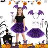 ACWOO Costume di Halloween per ragazze, 4 pezzi, costume da pipistrello per bambini, set con fascia, adesivi per tatuaggi, scettro, gonna in tulle, costume per carnevale, feste, Halloween, cosplay