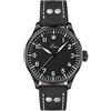 LACO "Altenburg" - Orologio da polso, da uomo, stile aviatore, cinturino in pelle di vitello nero, vetro zaffiro, diametro 42 mm, automatico, stile marinaio, con custodia, 861759.2