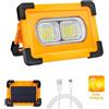 M LEDME Faro Led da lavoro portatile 50W Power bank Nero e giallo Alimentazione a batteria e pannello solare IP66 Bianco freddo 6000K Dimmerabile M LEDME