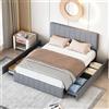 MISNODE Letto Matrimoniale Imbottito 160 x 200 cm, Letti Matrimoniale con 4 Cassetti in Ferro, Letto Adulto con Rete a Doghe in Legno, Veluto Grigio (Grigio Chiaro-A, 160 x 200 cm)