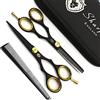 SHARPY - Set di forbici professionali per capelli neri - Parrucchiere e forbici per sfoltire per casa o salone - Leggere, affilate - Dimensioni 14 cm