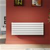 SONNI Radiatore di design, 1200 x 465 mm, bianco, 734 Watt, corpo delicato monostrato, piatto, orizzontale, per bagno, collegamento laterale
