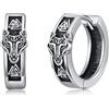 PARYFO Orecchini a cerchio vichingo, per uomo e donna, in argento sterling 925, lupo runo/ankh/celtico/croce/montagna, gioielli vichinghi, regalo in argento sterling, 15mm x 16mm, Argento sterling