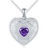VIKILEE Cuore Portafoto Medaglione Collana Argento 925 Donna con Cristallo: Cuore Collana di Foto Luccicante-Ciondolo Portafoto Collane Amuleto Gioielli-Compleanno Anniversario Natale Regali per Lei Viola