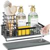 OVICAR Portaspugna per lavello da cucina, ad asciugatura istantanea, con porta spazzole, dispenser di sapone impermeabile, antiscivolo, organizer per cucina, bagno, nero