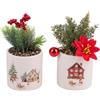 Villa d'Este Home Tivoli 1996 Set 4 Piantina Natalizia Artificiale, Vaso in Ceramica, Winter Village