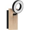 Eglo Lampada da parete a LED per interni Rielves, con faretto orientabile, in legno marrone e metallo nero, certificazione FSC, colore luce: bianco caldo