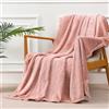 Yebeda Coperta Plaid Pile per Divano e Letto Singolo, 130 x 170 cm | Coperta in Flanella a Motivo Waffle, Leggera, Morbida, Calda, Copridivano, Copriletto per Tutte le Stagioni, Rosa