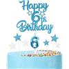 mciskin Set di candele per torta per 6° compleanno blu,6° Decorazioni di compleanno per ragazzi,Candele numero 6 per torta,blu stella torta con d'argento per decorazioni di festa per ragazze ragazzi