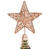 GXFCING Puntale per Albero di Natale, Punte Stella Champagne 3D Metallizzata Glitterata, Decorazione a Stella Albero di Natale, 20 x 15 cm (champagne, M)