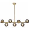 KCO Lighting Lampadario Mid Century Globe Sputnik, lampada a sospensione lineare in ottone dorato, lampadario a sfera in vetro grigio fumo a 7 luci per isola cucina, sala da pranzo