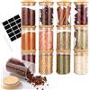 Cinnani Set da 12 Barattoli Spezie Vetro, 300ml Barattolini porta Spezie Vetro con Coperchi in Bambù, Barattoli Spezie per Cucina Ermetici, Trasparente Vasetti Spezie con Etichette