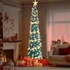 TOWEBOORY 5Ft Albero di Natale Artificiale Pop-Up con 1 Stella e 50 Luci LED, Cono Albero di Natale Slim Artificiale Mezzo Albero di Natale Pieghevole per Interni Feste di Natale (Stile Babbo Natale)
