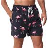 FREDRM Costume da bagno da uomo ad asciugatura rapida, con fodera in rete sopra il ginocchio, Fenicottero rosa, X-Large
