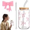 YANGUN Tazza in vetro con coperchio e cannuccia, bicchiere Aesthetic con coperchio da 500 ml, con cannuccia in vetro e spazzola per la pulizia, bicchiere in vetro, versatile per smoothie caffè