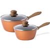 nuovva Set di Pentole per Induzione con Coperchio - Antiaderente - Set di 2 Pentole per Salse in Rame - 16 cm, 18 cm - Nuovva