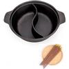 MANHANDIAO Cast Iron Hot Pot with Divider,Dual-Sided 12,5 inch Shabu Pot, Gas Stove, Black