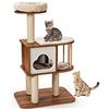 COSTWAY Tiragraffi per Gatti Adulti Con Cuccia, Piattaforma, Cuscini e Albero Alto in Legno, 68 x 48 x 117 cm