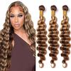 Tuheerst 30 30 30 Inch Deep Wave Human Hair Bundles P427 Highlight Brown Capelli Veri Human Hair Extensions Parrucca Donna Unprocessed Ricci Tessitura Double Weft Remy Hair for Woman