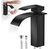 WIYETY Touch-On Rubinetto da bagno nero - Rubinetto a cascata opaco con protezione impronte digitali | Miscelatore monocomando e tubo in acciaio inox da 60 cm | certificato DVGW | per bagno e WC degli