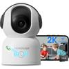 AKINGUAR 2K 3MP Telecamera Wi-Fi Interno con Scheda da 32GB, 3MP Videocamera di Sorveglianza, WiFi 2,4/5 GHz, Audio Bidirezionale, Chiamata con un Tocco, Tracciamento del Movimento, Rilevamento Umano