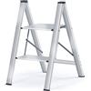 KINGRACK Scaletta pieghevole in alluminio a 2 gradini, sgabello portatile sottile, scaletta di sicurezza per uso domestico con multifunzione (Argento, 2 Passi)