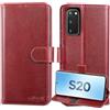Lensun Cover in Pelle Vera per Samsung Galaxy S20- Vino rosso | Cover in Vera Pelle [RFID Blocking] Libro con Portafoglio Chiusura Magnetico Flip Custodie Cuoio
