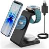 GEEKERA Certificato Stazione Ricarica per Apple, Caricatore Wireless Rapido 15W compatibile con Mag-Safe per iPhone Air/17-12, Stand Ricarica per Apple Watch, Base Carica per AirPods, Nero