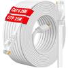 ikbc Cavo Ethernet 25 metri, Cat 6 Cavo LAN 25m Bianco Piatto Cavo di Rete, Esterno Interno Cavo Internet Alta Velocità 1000Mbit/s 250MHz, UTP Impermeabile Gigabit RJ45 Cavo Patch per Router PC (25 Clips)
