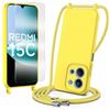 TTSWJBD Cover per Xiaomi Redmi 15C 5G/4G con Cordino Custodia con 1 Pellicole Vetro Temperato, Silicone Liquida Case con Laccio Tracolla, Regolabile e Rimovibile, Antishock, Anticaduta - Giallo