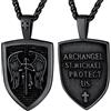 Bandmax San Michele Vintage Collana Uomo Acciaio, 56+5 cm Catena Collane Portafortuna, Scudo/Rotondo/Croce Collana Uomo, Argento/Nero/Oro Collana per Uomo Ragazzo, Regalo Natale Compleanno per Lui