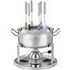 RÖSLE Set fonduta 6 Persone, pentola Inox 20 cm con Coperchio in Vetro, bruciatore Gas 1000 W, rechaud Pieghevole e Accessori, Ideale per fonduta di Formaggio e Cioccolato.