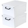 Lavatelli Set 2 Scatole Armadio Portaoggetti con Coperchio - Organizer Cambio Stagione in Cartone 32 x 42 x 21 cm Bianco - Made in Italy, Resistenti, Facili da Montare, con Maniglie