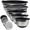 LUMITERRA Ciotole Acciaio Inox Cucina, Set 5 Pezzi Insalatiera Acciaio Inox con 3 Grattugie, Antiscivolo, 1L, 1.5L, 2L, 3L, 4.5L, Insalatiera Con Coperchio, Lavabili in Lavastoviglie, per Mescolare