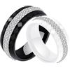 AMDXD Anello in ceramica da 8 mm, con zirconi, elegante, lucido, per matrimonio, matrimonio, colore nero/bianco, misura 52-62, Ceramica, Zirconia cubica