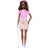 Barbie Carriere - Golfista, bambola bruna con divisa da golf e polo rosa rimovibile, mazza da golf e visiera incluse, giocattolo per bambini, 3+ anni, JCR69