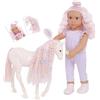 OG DOLLS Our Generation - Elara e Lumina - Set bambola e puledro da 46 cm - Capelli rosa abbinati - Accessori per la toelettatura e lo styling - Gioco di finzione - Giocattolo per bambini dai 3 anni in su