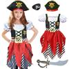 Wizland ragazza pirata costume Buccaneer principessa abito per bambini pirata Lass costume gioco di ruolo vestire set 7-8 anni