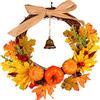Timpfee Corona autunnale da 30,5 cm, per Halloween, zucca autunnale con campana, ghirlanda per porta d'ingresso, accessori per la decorazione del raccolto, accessori per interni ed esterni