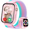 PTHTECHUS 4G Smartwatch Bambini GPS, Orologio Intelligente per Ragazza e Ragazzo 4-12 Anni con Telefono, Videochiamata, Chat, SOS, Sveglia, Contapassi, Camera, Modalità Classe, Gioco, Rosa Acceso