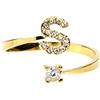 Flowers Anello in Acciaio Regolabile colore argentato o dorato con Lettera iniziale Nome e Punto Luce. Lettera ricoperta di piccoli strass brillanti (Dorato S)
